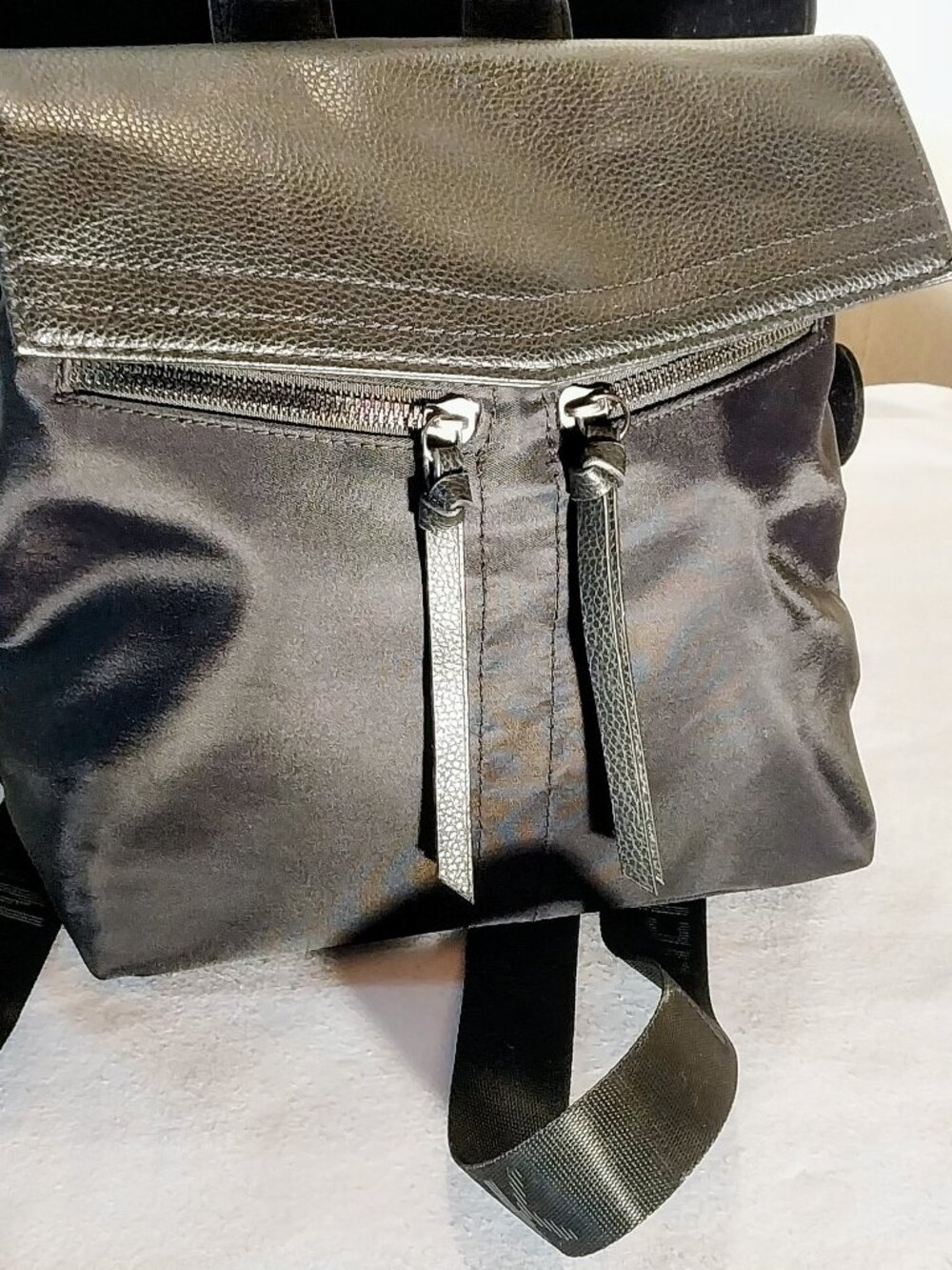 Botkier New York Trigger Mini Backpack Black Faux Leather/Nylon 9X9X4